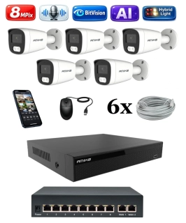 Amiko IP 5 kamerový set so switchom, 4K Ultra HD 8Mpix, Ai, Dl, Tube (1801K5V2)