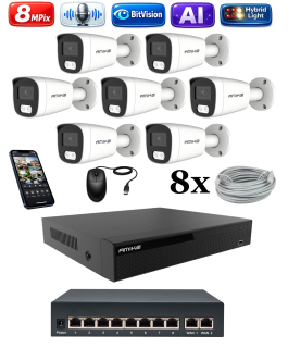Amiko IP 7 kamerový set so switchom, 4K Ultra HD 8Mpix, Ai, Dl, Tube (1801K7V2)