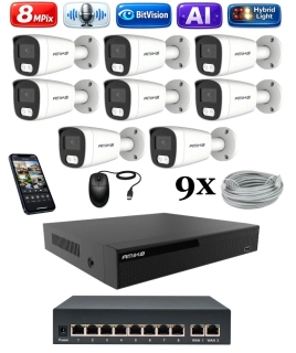 Amiko IP 8 kamerový set so switchom, 4K Ultra HD 8Mpix, Ai, Dl, Tube (1801K8V2)