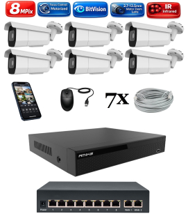 Amiko IP 6 kamerový set so switchom, Varifokal, 4K Ultra HD 8Mpix, Tube (1805K6V2)